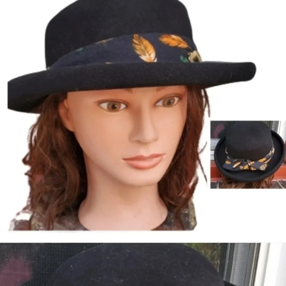 Conte of Florence Vintage Black Felted Belted hat - Picture 5 of 8
